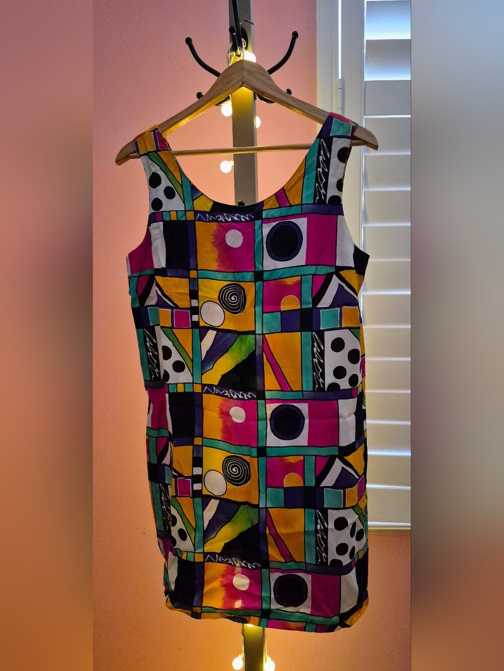Paul Duffier ,1992,Colorblock Geo Print Midi Dress - Multicolor